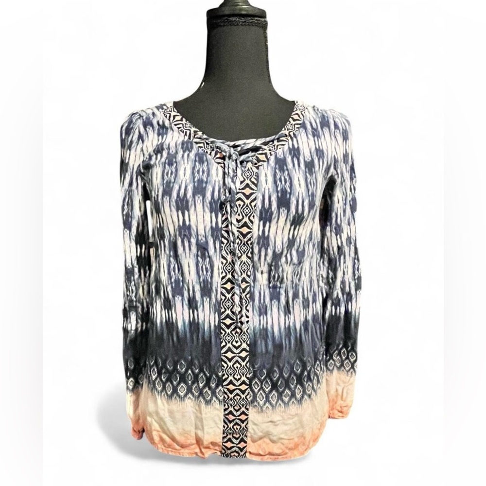 Vintage America Black and White TIEDYE Patterned Blouse Coastal Grandma